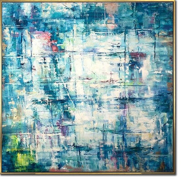 Blue Painting Abstract Aqua Blue Canvas Textured Wall Art Bedroom Decor Large Art Housewarming Gift Apartment Wall Art Framed Art