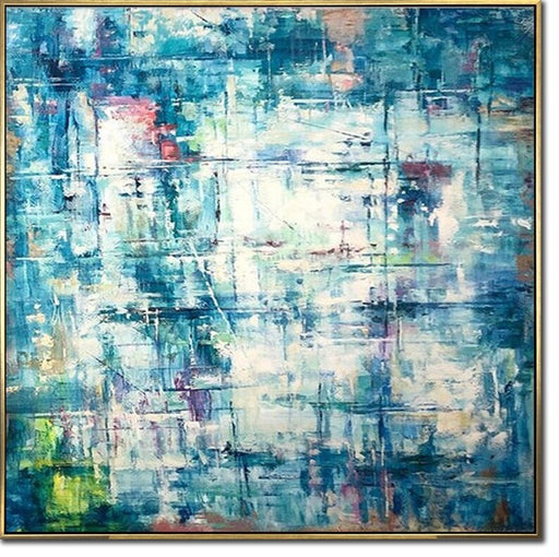 Blue Painting Abstract Aqua Blue Canvas Textured Wall Art Bedroom Decor Large Art Housewarming Gift Apartment Wall Art Framed Art