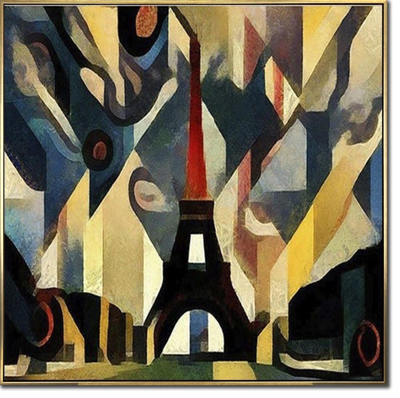 Paris Painting Abstract Eiffel Tower Painting Geometric Parisian Art Modern Style Art Statement Wall Art Office Wall Decor Housewarming Gift