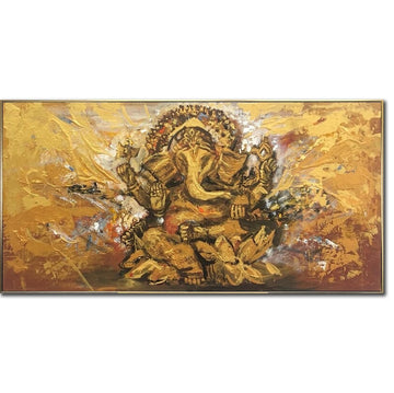 Large Gold Painting Ganesha Original Canvas Ganesha Canvas Wall Art Elephant Painting Buddhism Acrylic Canvas Buddha Painting Ganesha gift