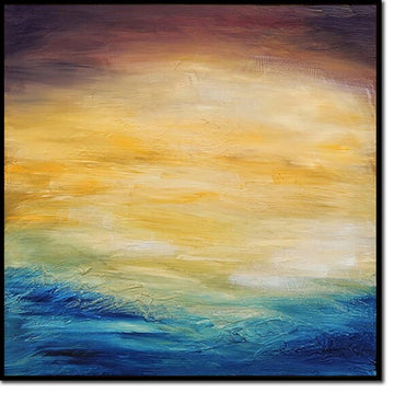 Sunset Wall Art Abstract Painting Coastal Decor Ocean Painting Seascape Art Blue Canvas Yellow Wall Art Living Room Art Large Abstract Art
