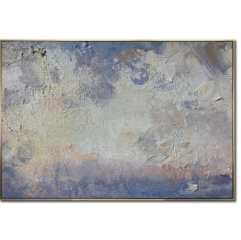 Stor tekstureret vægkunst abstrakt maleri blå og grå moderne vægkunst paletkniv oliemaleri stueindretning indflyttergave