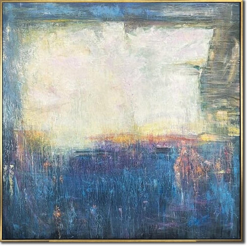 Abstract Landscape Painting - Original Handmade Artwork in Blue and Soft Pastels for Modern Home Decor