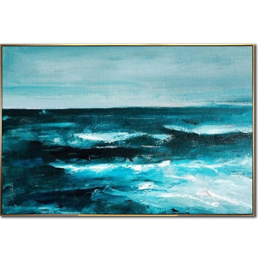 Abstract Ocean Painting on Canvas - Large Blue Sea Wall Art - Modern Coastal Decor for Living Room or Office