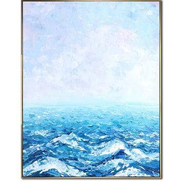 Serene Ocean Abstract Painting - Blue Textured Canvas Art, Handmade Coastal Wall Decor, Modern Sea-Inspired Artwork for Home or Office