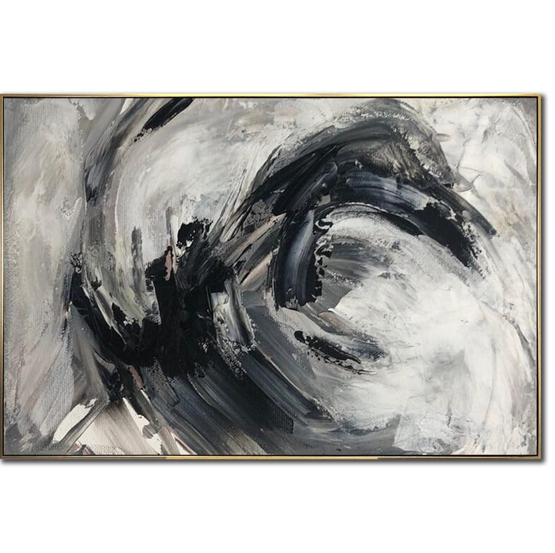 Black white grey painting canvas / Large abstract oil painting / Abstract forms painting / Wabi-Sabi Wall Art