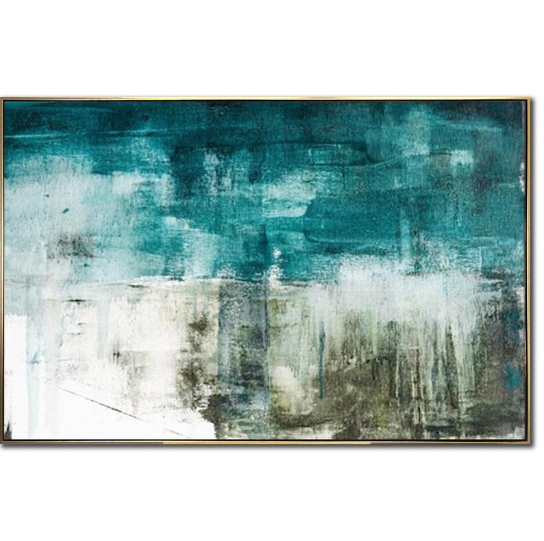 Teal Painting Abstract Art Modern Textured Wall Art Blue Painting Living Room Calm Coastal Decor Wall Art Framed Housewarming Gift