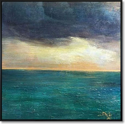Abstract Sea And Sky Wall Art Waters Tranquility Art Ocean Art Framed Blue and Teal Painting Living Room Beach Decor