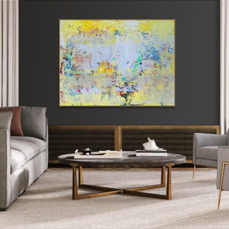 Abstract Painting Pastel Yellow and White Art Home Decor Wall Art for Living Room Housewarming Gift Office Wall Decor Modern Wall Art