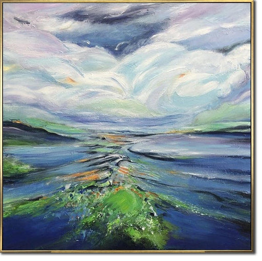 Abstract Landscape Painting on Canvas Nature Artwork In Blue Colors Modern Landscape Painting Handmade Wall Art for Indie Room Wall Decor