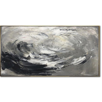 Sort-hvide oliemalerier på lærred stort abstrakt maleri minimalistisk vægkunst dekoration rammemaleri stue vægkunst moderne kunst