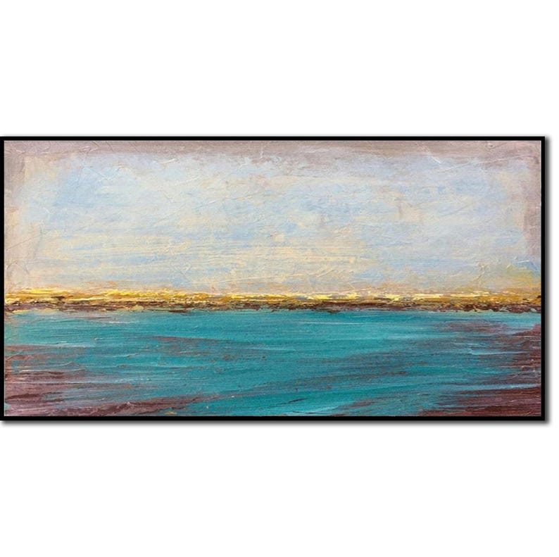 Large Abstract Blue Ocean Paintings On Canvas Seascape Art Acrylic Sunset Original Artwork Textured Oil Painting for Home Decor