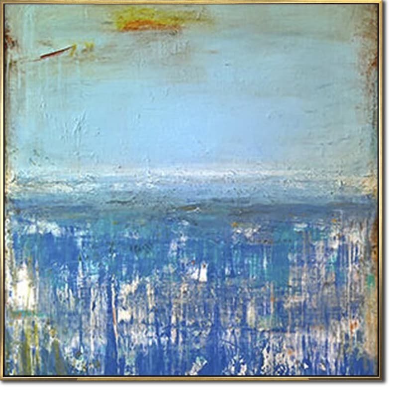 Original Abstract Blue Seascape Paintings On Canvas Ocean Painting Blue Abstract Art Modern Ocean Handmade Painting for Indie Room Decor