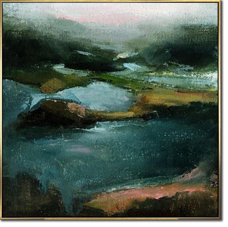 Original Green Landscape Artwork Abstract Oil Painting On Canvas Large Nature Textured Wall Hanging Decor for Living Room