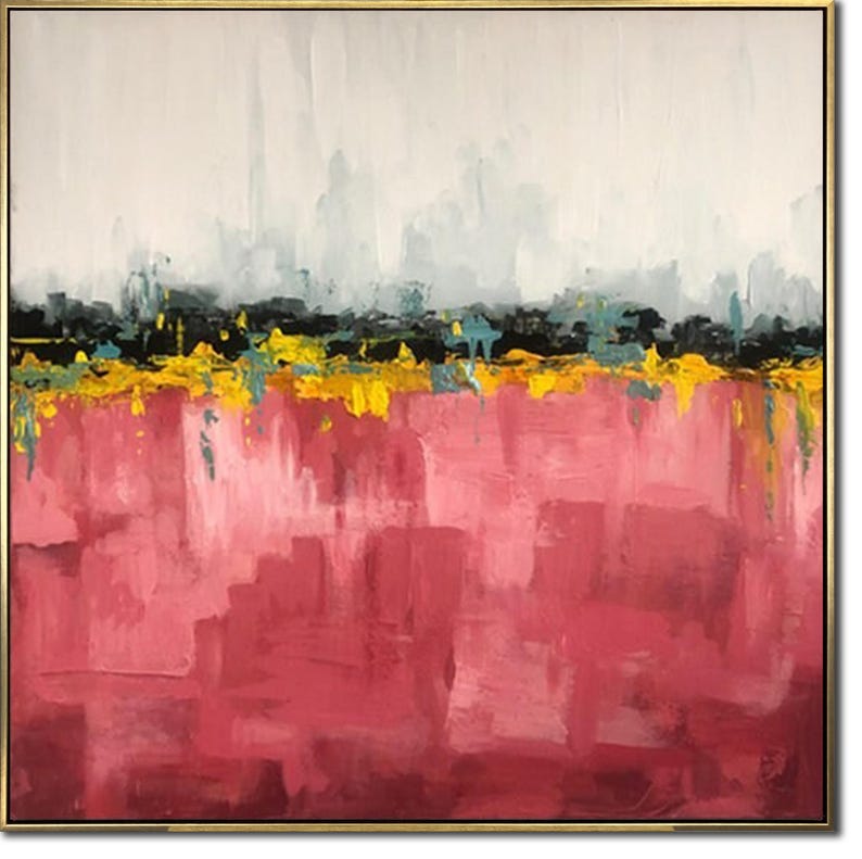 Original Red Abstract Acrylic Painting Minimalist Textured Wall Hanging Artwork Modern Handmade Decor for Living Room