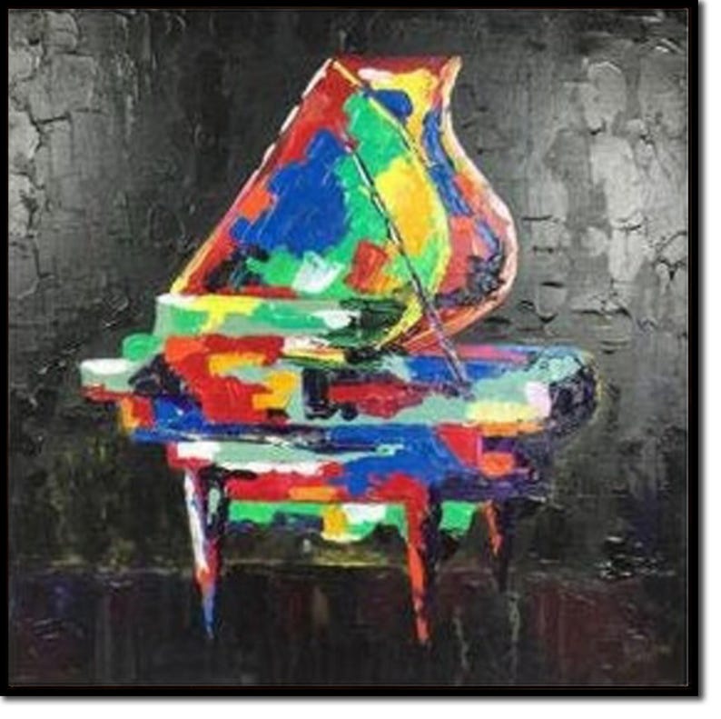 Abstract Rainbow Piano Painting On Canvas Colorful Still Life Painting Creative Acrylic Artwork Hand Painted Piano Wall Art for Living Room