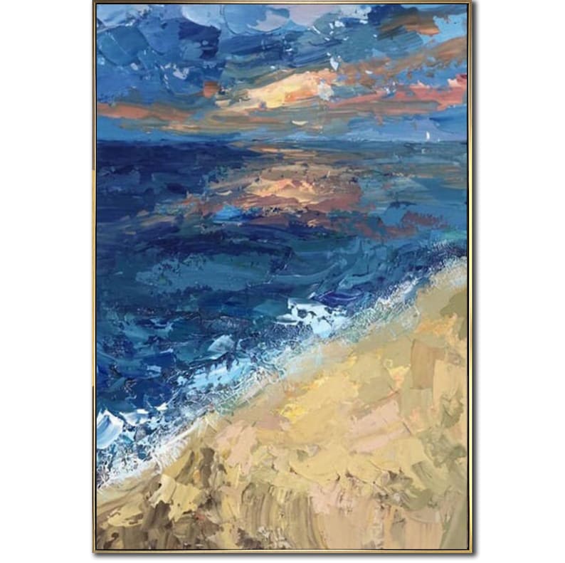 Original Ocean Oil Painting Abstract Sea Wall Hanging Artwork Modern Acrylic Wall Art Decor for Living Room