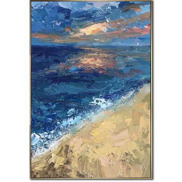 Original Ocean Oil Painting Abstract Sea Wall Hanging Artwork Modern Acrylic Wall Art Decor for Living Room