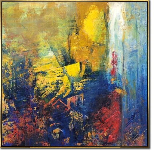 Original Abstract Colorful Paintings On Canvas, Modern Yellow Wall Hanging Deco Artwork Acrylic Boho Style Hand Painted Art for Home Decor