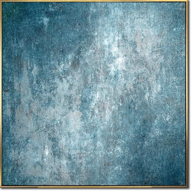 Large Blue Custom Oil Painting Original Industrial Modern French Shabby Chic Artwork Minimalist Wall Art Decor