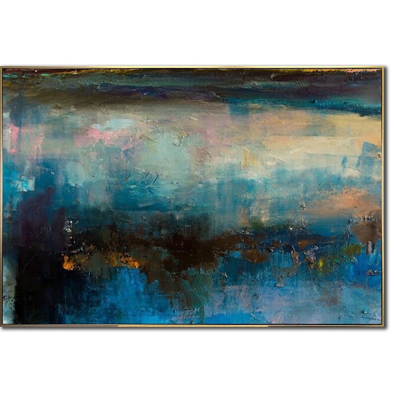 Large Abstract Navy Blue Paintings On Canvas Acrylic Oil Painting Dark Contemporary Art Luxury Painting for Living Room Wall Decor