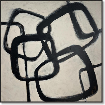 Abstrakte Wabi-Sabi-Kunst, Schwarz-Weiß, Japandi-Quadrat mit abgerundeten Kanten, Gemälde, moderne strukturierte minimalistische Kunst, individuelle Öl-Wanddekoration