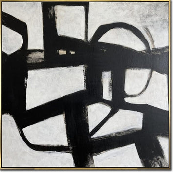 Abstrakte sort-hvide malerier på lærred, originalt maleri i Franz Kline-stil, tekstureret minimalistisk kunst, moderne vægdekoration til hjemmet