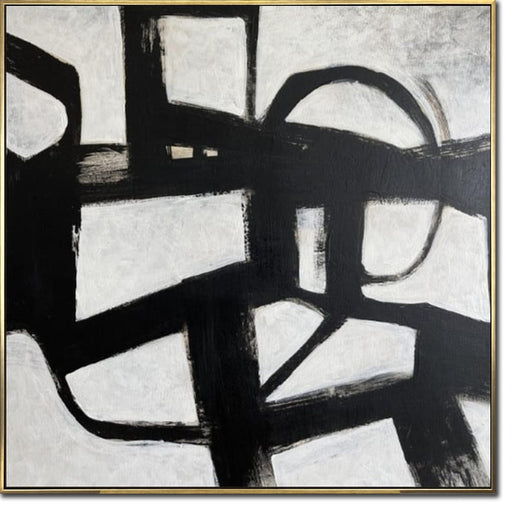 Abstrakte Schwarz-Weiß-Gemälde auf Leinwand, Originalgemälde im Franz Kline-Stil, strukturiertes minimalistisches Artrowk Modernes Wanddekor für Zuhause