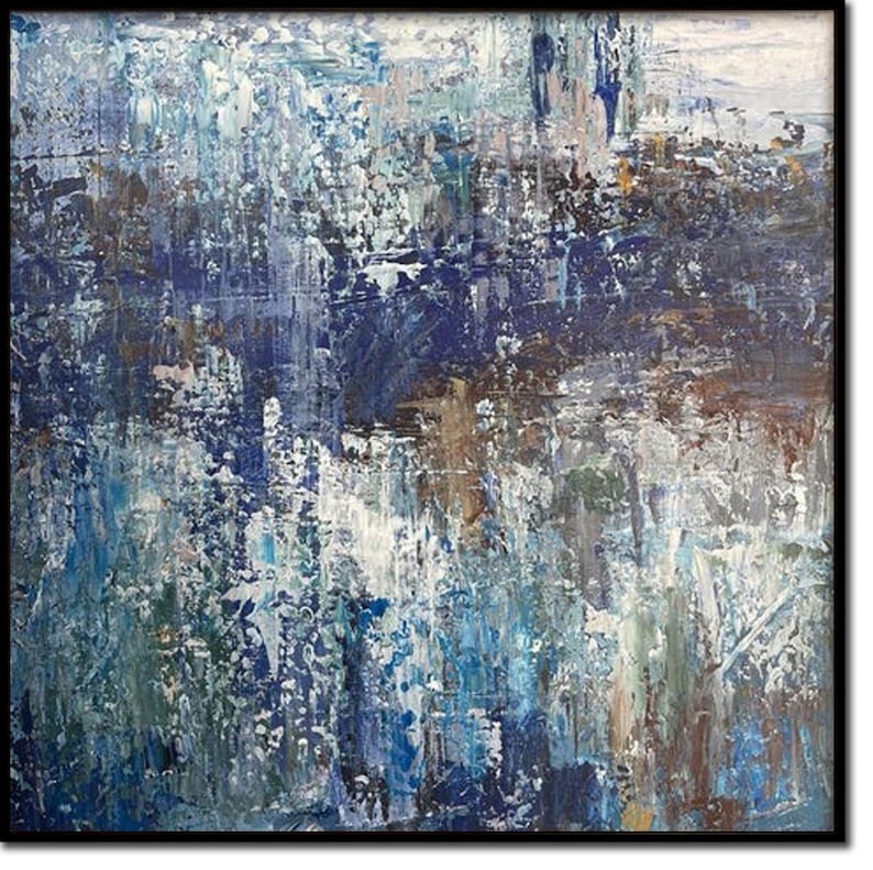 Large Abstract Wall Art Gold Original Abstract Painting, Acrylic On Canvas, Blue Color, Original Modern Huge Acrylic Painting, Interior Art