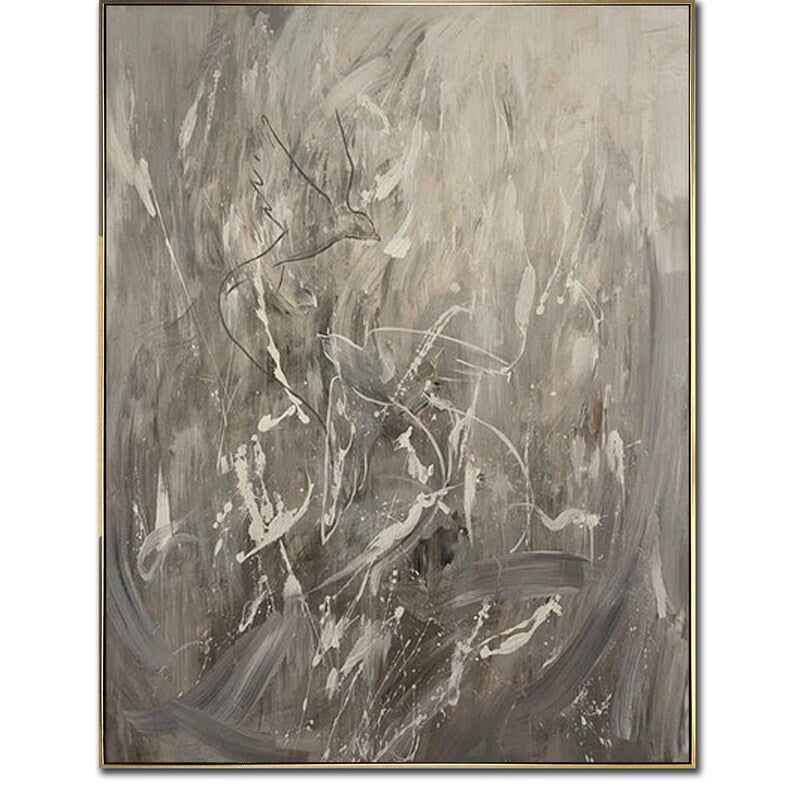 Large Minimalist Abstract Painting, Abstract Canvas Wall Art, Large Acrylic Painting, Gray Abstract Texture, Office Art