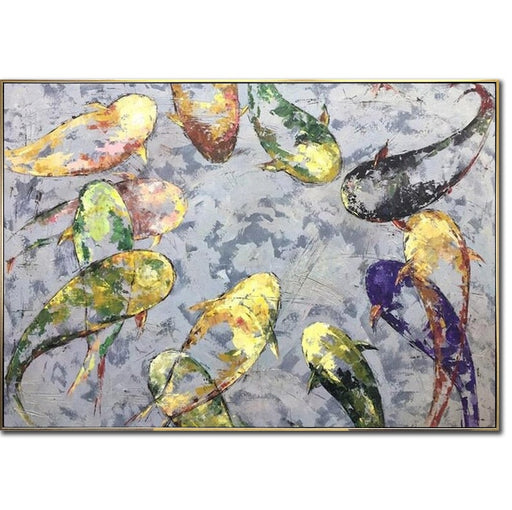 Abstract Koi Fishes Paintings On Canvas Colorful Artwork Modern Oil Wall Art Feng Shui Painting Abstract Fine Art for Living Room Wall Decor