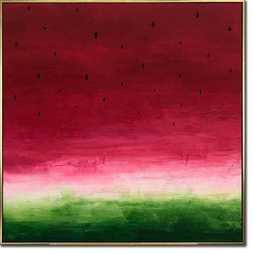 Vandmelon, Originalmaleri, Abstrakt maleri, Ekspressionistisk maleri, Vandmelonmaleri, Stilleben, Farverig, Vandmelon rødgrøn