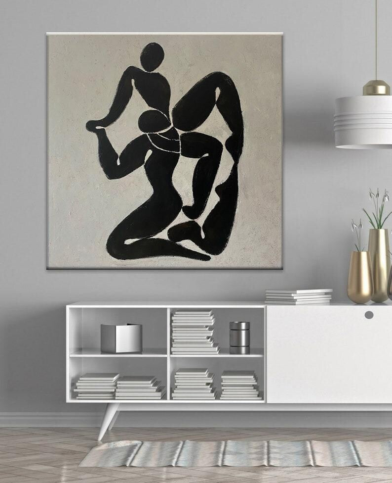 Große abstrakte figurative Wandkunst Schwarz-Weiß-Silhouette-Malerei Geometrie-Kunst Wohnzimmer-Wand-Kunst Büro-Wand-Dekor Liebesgemälde