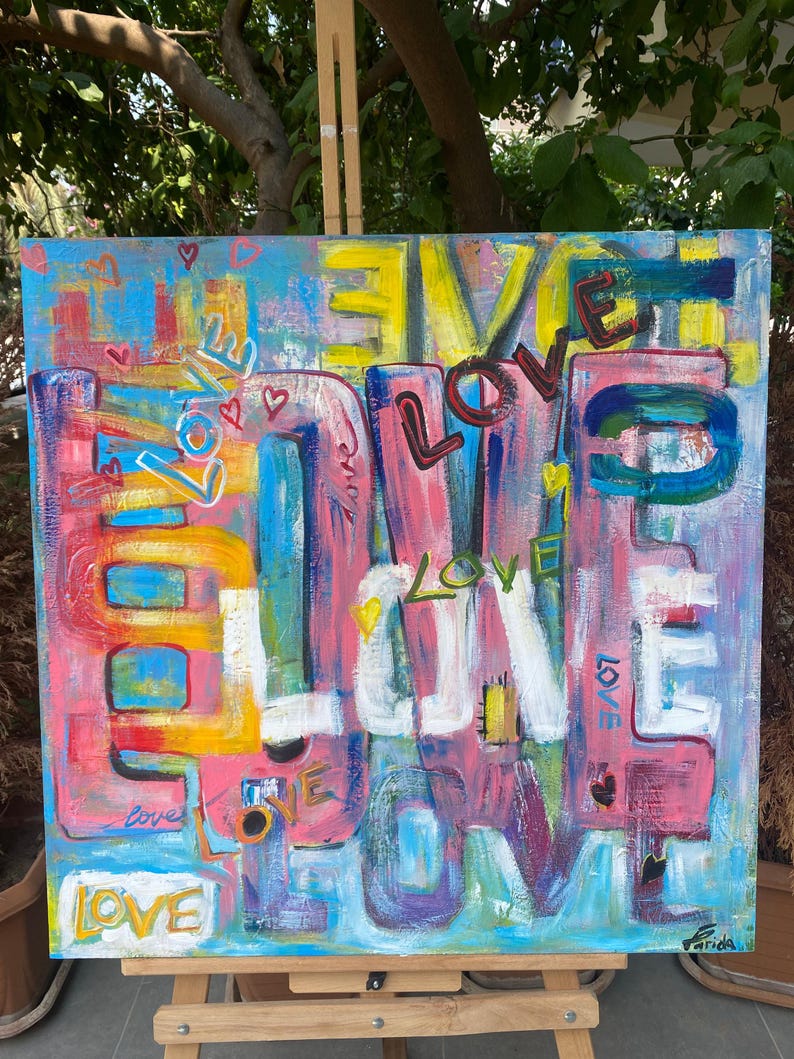 Colorful Graffiti LOVE Painting - Bold Pop Art Street Art Style Graffiti Art Wall Decor for Positive Vibes