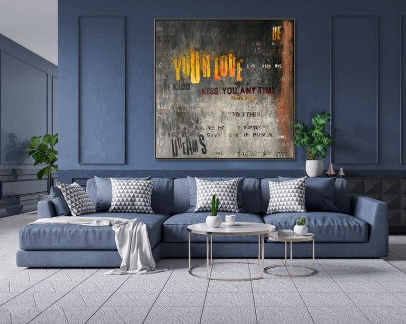 Industrial Text-Based Wall Art Grunge Graffiti Style Art Bold Urban Typography Painting for Modern Loft Decor