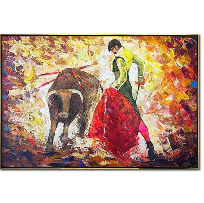 Spanish Matador Bullfighter Acrylic Painting, Corrida Original Oil Painting, Matador Painting, Bullfight Torero, Matador and Bull