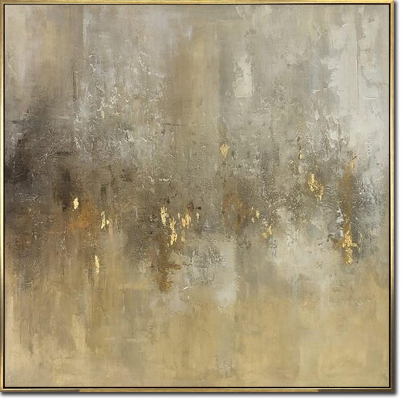 Large Abstract Painting on Canvas Beige Modern Paintings Gold Abstract Wall Art Painting Oversize Wall Art Abstract For Living Room