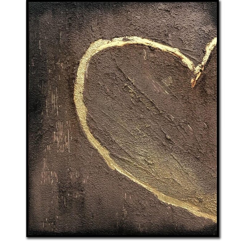 Large Abstract Heart Painting On Canvas Brown Wall Art Hand Painted Art Impasto Painting Romantic Gift For Couple Artwork Home Decor Art