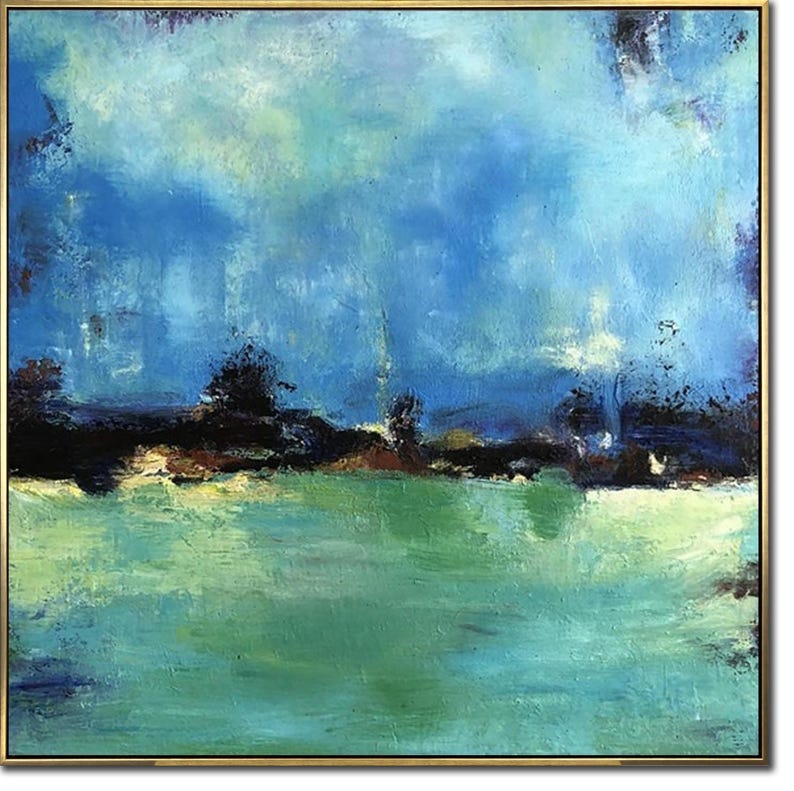 Large Abstract Canvas Art For Living Room Blue Green Wall Art Landscape Blue Landscape Modern Painting On Canvas Contemporary Painting