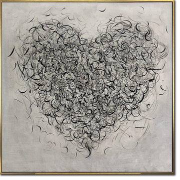 Abstract Heart Painting Modern Wall Art Anniversary Gift Black and White Minimalist Wall Art Unique Wall Art Bedroom Decor Original Painting