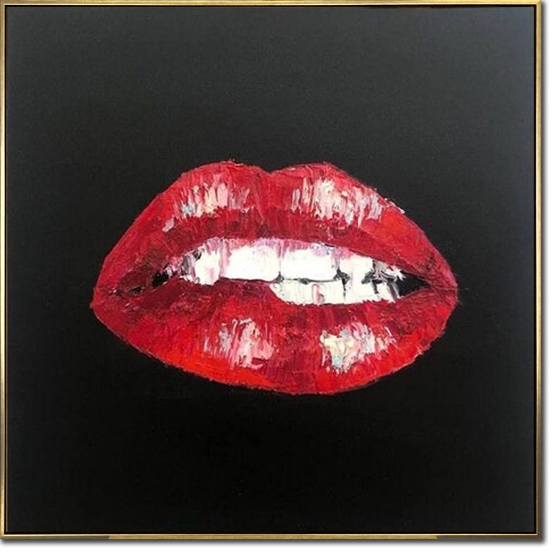 Original Woman Lips Painting On Canvas Red Lips Original Art Kiss Wall Art Sexy Creative Gift Custom Oil Painting Art for Living Room Decor