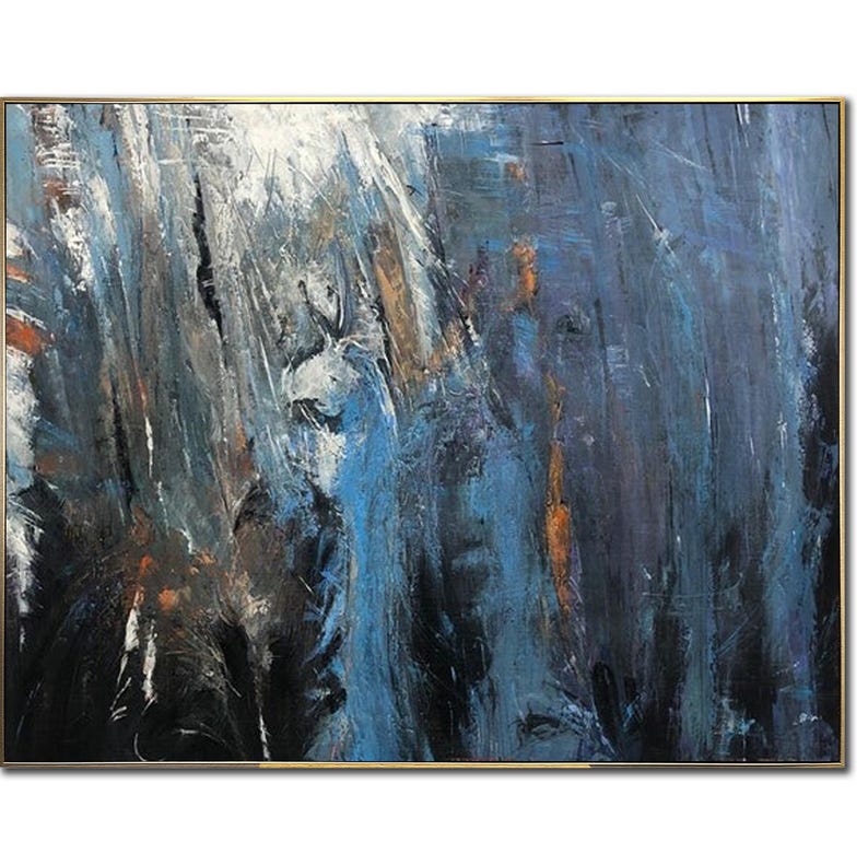 Modernes marineblaues Kunstwerk auf Leinwand, abstraktes zeitgenössisches Wandgemälde, übergroße Wandkunst für Esszimmer