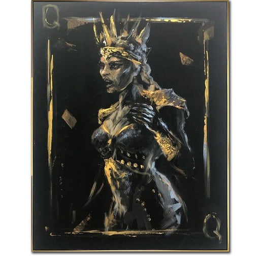 Pik-Dame Schwarz und Gold Abstrakte Kunst Moderne Ermächtigende Weibliche Kunst Kraftvolles Frauenportrait Leinwand Royalty Wanddekoration