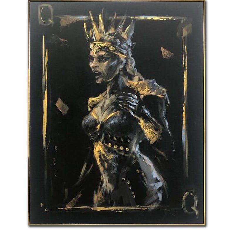 Pik-Dame Schwarz und Gold Abstrakte Kunst Moderne Ermächtigende Weibliche Kunst Kraftvolles Frauenportrait Leinwand Royalty Wanddekoration