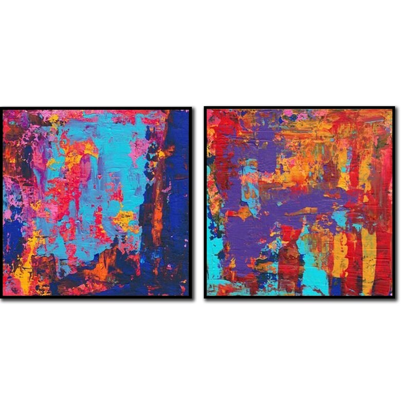Abstract Diptych Painting Large Art Colorful Painting Palette Knife Oil Painting Custom Oil Painting Housewarming Gift Living Room Decor