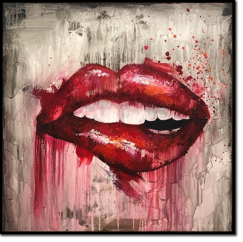 Large Abstract Red Lips Paintings On Canvas Original Textured Fine Art Modern Expressionist Art Handmade Painting Red Smile Art Wall Decor