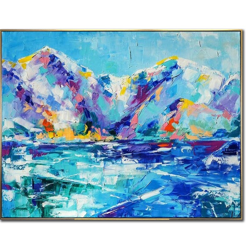 Original Impasto Mountains Painting Blue Painting Wall Art Nature Artwork Modern Fine Art Textured Art Contemporary Art for Fireplace Decor
