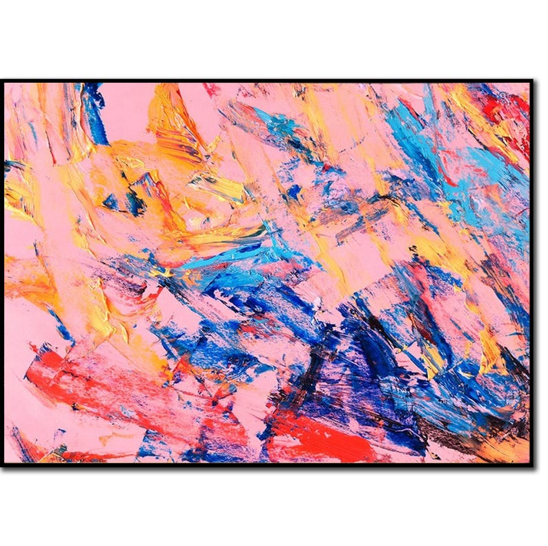 Abstract Painting Bright Wall Art Colorful Artwork Palette Knife Oil Painting Pink Painting Textured Wall Art Oversized Wall Art