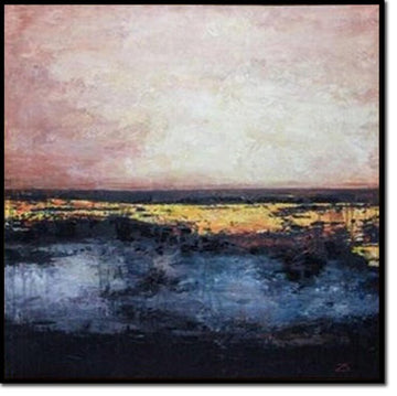 Abstract Sunset Painting Blue Oil Canvas Original Pink Painting Gold Leaf Artwork Living Room Art Housewarming Gift Office Wall Decor
