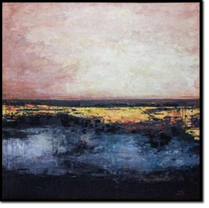Abstract Sunset Painting Blue Oil Canvas Original Pink Painting Gold Leaf Artwork Living Room Art Housewarming Gift Office Wall Decor